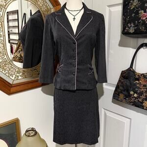 VTG Y2K My Michelle Black & Light Pink Damask Blazer & Pencil Skirt Suit Set